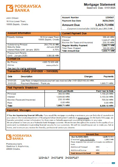 Download Croatia Podravska bank mortgage statement scr Photoshop template